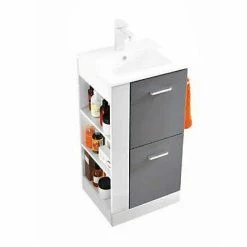 Castorama Caisson Meuble Sous Vasque Version Gauche à Poser Cooke & Lewis Waneta Gris 43 Cm + Façade De Meuble Gris + Plan Vasque En Céramique Blanche