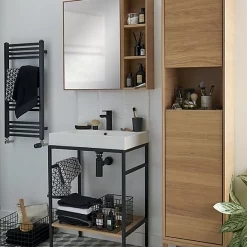 Castorama Console Pour Vasque à Poser GoodHome Duala Métal Noir 80 Cm + Plan Vasque Blanc GoodHome Mila 80 Cm