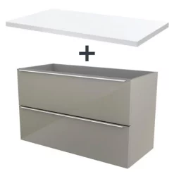 Castorama Ensemble L.100 Cm Meuble Sous Vasque Imandra Taupe à Suspendre + Plan De Toilette Marloes Aggloméré Blanc Brillant