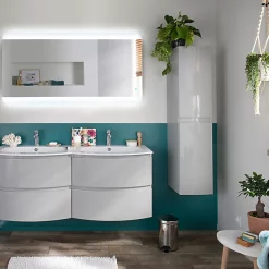 Castorama Ensemble L.138 Cm Vague Meuble Sous Vasque Gris Clair à Suspendre + Plan Double Vasque Résine Blanc