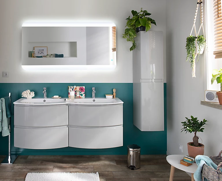 Castorama Ensemble L.138 Cm Vague Meuble Sous Vasque Gris Clair à Suspendre + Plan Double Vasque Résine Blanc 3 Castorama Ensemble L.138 Cm Vague Meuble Sous Vasque Gris Clair à Suspendre + Plan Double Vasque Résine Blanc