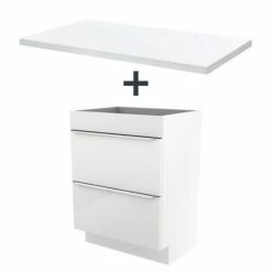 Castorama Ensemble L.60 Cm Meuble Sous Vasque Imandra Blanc à Poser + Plan De Toilette Marloes Aggloméré Blanc Brillant