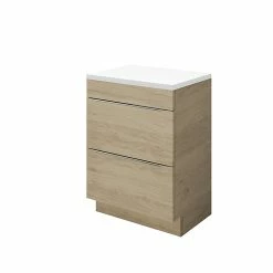 Castorama Ensemble L.60 Cm Meuble Sous Vasque Imandra Décor Chêne à Poser + Plan De Toilette Marloes Aggloméré Blanc Brillant