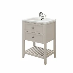 Castorama Ensemble L. 60 Cm Meuble Sous Vasque Perma Taupe à Poser + Plan Double Vasque Nira Céramique Blanc