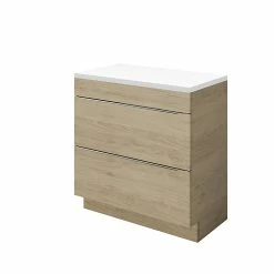 Castorama Ensemble L.80 Cm Meuble Sous Vasque Imandra Décor Chêne à Poser + Plan De Toilette Marloes Aggloméré Blanc Brillant