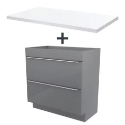 Castorama Ensemble L.80 Cm Meuble Sous Vasque Imandra Gris à Poser + Plan De Toilette Marloes Aggloméré Blanc Brillant
