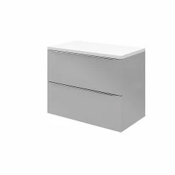 Castorama Ensemble L.80 Cm Meuble Sous Vasque Imandra Gris à Suspendre + Plan De Toilette Marloes Aggloméré Blanc Brillant