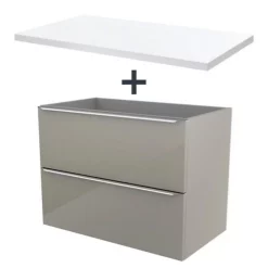 Castorama Ensemble L.80 Cm Meuble Sous Vasque Imandra Taupe à Suspendre + Plan De Toilette Marloes Aggloméré Blanc Brillant
