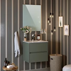 Castorama Ensemble Meuble Sous Vasque Gris + Vasque Céramique Blanc L.60 Cm Timor