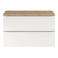 Castorama Ensemble Salle De Bains L.100 Cm Meuble à Suspendre Imandra Blanc Brillant + Plan De Toilette Décor Chêne