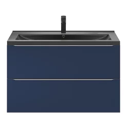 Castorama Ensemble Salle De Bains L.100 Cm Meuble à Suspendre Imandra Bleu Nuit Mat + Plan Vasque Céramique Noir