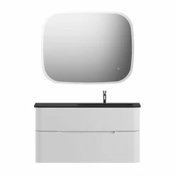 Castorama Ensemble Salle De Bains L. 104 Cm Meuble Sous Vasque Blanc Mat + Plan Vasque à Droite Noir Mat Alba