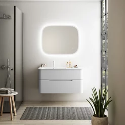 Castorama Ensemble Salle De Bains L. 104 Cm Meuble Sous Vasque Blanc Mat + Plan Vasque à Gauche Blanc Mat Alba