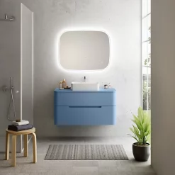 Castorama Ensemble Salle De Bains L. 104 Cm Meuble Sous Vasque + Plan De Toilette Bleu Mat Alba