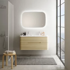 Castorama Ensemble Salle De Bains L. 119 Cm Meuble Sous Vasque Décor Bois Natuel + Plan Vasque Blanc Mat Alba