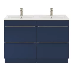 Castorama Ensemble Salle De Bains L.120 Cm Meuble à Poser Imandra Bleu Nuit Mat + Plan Double Vasque Céramique Blanc