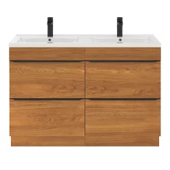 Castorama Ensemble Salle De Bains L.120 Cm Meuble à Poser Imandra Décor Noyer + Plan Double Vasque Céramique Blanc