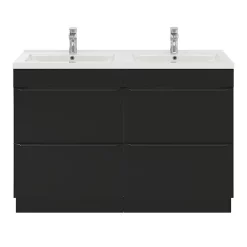 Castorama Ensemble Salle De Bains L.120 Cm Meuble à Poser Imandra Noir Mat + Plan Double Vasque Céramique Blanc