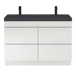 Castorama Ensemble Salle De Bains L.120 Cm Meuble à Suspendre Imandra Blanc Brillant + Plan Vasque Résine Noir