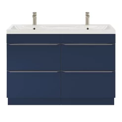 Castorama Ensemble Salle De Bains L.120 Cm Meuble à Suspendre Imandra Bleu Nuit Mat + Plan Vasque Résine Blanc