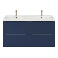 Castorama Ensemble Salle De Bains L.120 Cm Meuble à Suspendre Imandra Bleu Nuit Mat + Plan Vasque Résine Blanc