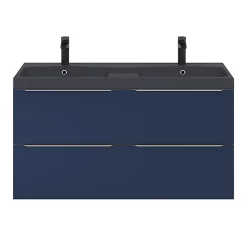 Castorama Ensemble Salle De Bains L.120 Cm Meuble à Suspendre Imandra Bleu Nuit Mat + Plan Vasque Résine Noir