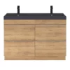 Castorama Ensemble Salle De Bains L.120 Cm Meuble à Suspendre Imandra Décor Chêne + Plan Vasque Résine Noir