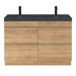 Castorama Ensemble Salle De Bains L.120 Cm Meuble à Suspendre Imandra Décor Chêne + Plan Vasque Résine Noir