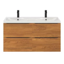 Castorama Ensemble Salle De Bains L.120 Cm Meuble à Suspendre Imandra Décor Noyer + Plan Vasque Résine Blanc