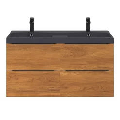 Castorama Ensemble Salle De Bains L.120 Cm Meuble à Suspendre Imandra Décor Noyer + Plan Vasque Résine Noir