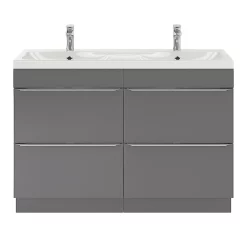 Castorama Ensemble Salle De Bains L.120 Cm Meuble à Suspendre Imandra Gris Brillant + Plan Vasque Résine Blanc