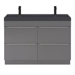 Castorama Ensemble Salle De Bains L.120 Cm Meuble à Suspendre Imandra Gris Brillant + Plan Vasque Résine Noir