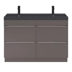 Castorama Ensemble Salle De Bains L.120 Cm Meuble à Suspendre Imandra Gris Taupe Brillant + Plan Vasque Résine Noir