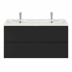 Castorama Ensemble Salle De Bains L.120 Cm Meuble à Suspendre Imandra Noir Mat + Plan Vasque Résine Blanc