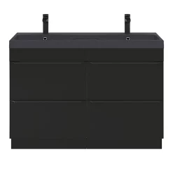 Castorama Ensemble Salle De Bains L.120 Cm Meuble à Suspendre Imandra Noir Mat + Plan Vasque Résine Noir