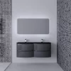 Castorama Ensemble Salle De Bains L.138 Cm Meuble Sous Vasque Gris Anthracite Brillant + Plan Double Vasque Verre Noir Mat Vague