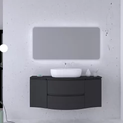 Castorama Ensemble Salle De Bains L.138 Cm Meuble Sous Vasque + Plan De Toilette Central Graphite Mat Vague