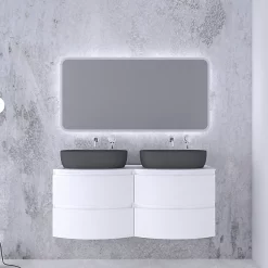 Castorama Ensemble Salle De Bains L.138 Cm Meuble Sous Vasque + Plan De Toilette Double Blanc Brillant Vague