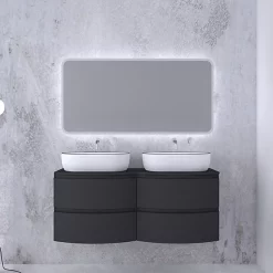 Castorama Ensemble Salle De Bains L.138 Cm Meuble Sous Vasque + Plan De Toilette Double Graphite Mat Vague