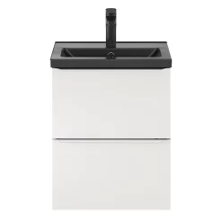 Castorama Ensemble Salle De Bains L.50 Cm Meuble à Suspendre Faible Profondeur Imandra Blanc Brillant + Plan Vasque Porcelaine Noir