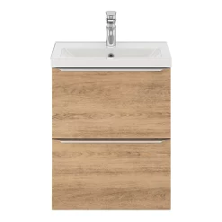 Castorama Ensemble Salle De Bains L.50 Cm Meuble à Suspendre Faible Profondeur Imandra Décor Chêne + Plan Vasque Porcelaine Blanc