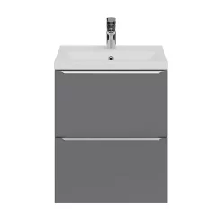 Castorama Ensemble Salle De Bains L.50 Cm Meuble à Suspendre Faible Profondeur Imandra Gris Brillant + Plan Vasque Nia Porcelaine Blanc