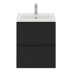 Castorama Ensemble Salle De Bains L.50 Cm Meuble à Suspendre Faible Profondeur Imandra Noir Mat + Plan Vasque Porcelaine Blanc