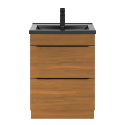 Castorama Ensemble Salle De Bains L.60 Cm Meuble à Poser Imandra Décor Noyer + Plan Vasque Porcelaine Noir