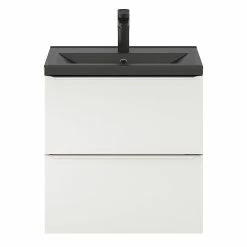 Castorama Ensemble Salle De Bains L.60 Cm Meuble à Suspendre Faible Profondeur Imandra Blanc Brillant + Plan Vasque Céramique Noir