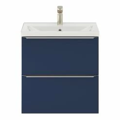 Castorama Ensemble Salle De Bains L.60 Cm Meuble à Suspendre Faible Profondeur Imandra Bleu Nuit Mat + Plan Vasque Porcelaine Blanc