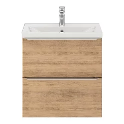 Castorama Ensemble Salle De Bains L.60 Cm Meuble à Suspendre Faible Profondeur Imandra Décor Chêne + Plan Vasque Porcelaine Blanc