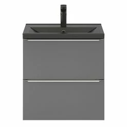 Castorama Ensemble Salle De Bains L.60 Cm Meuble à Suspendre Faible Profondeur Imandra Gris Brillant + Plan Vasque Céramique Noir