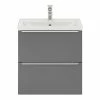 Castorama Ensemble Salle De Bains L.60 Cm Meuble à Suspendre Faible Profondeur Imandra Gris Brillant + Plan Vasque Porcelaine Blanc