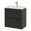 Castorama Ensemble Salle De Bains L.60 Cm Meuble à Suspendre Faible Profondeur Imandra Noir Mat + Plan Vasque Porcelaine Blanc